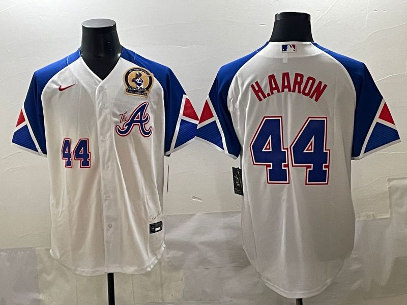 Men 2025 Atlanta Braves #44 H.Aaron White blue City Edition Nike MLB Jersey style 7->atlanta braves->MLB Jersey